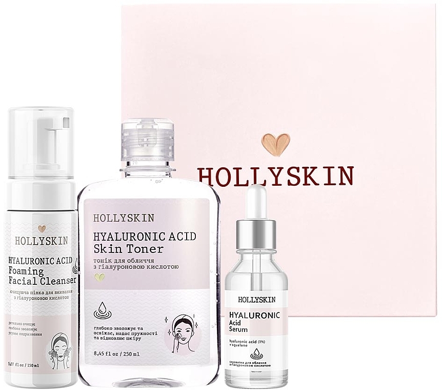 Zestaw - Hollyskin Hyaluronic Acid Basic Care (foam/150ml + ser/50ml + toner/250ml) — Zdjęcie N1