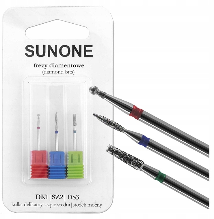 Zestaw diamentowych frezów do manicure, DK1/DSZ2/DS3, 3 szt - Sunone Diamond Nail Drill Set — Zdjęcie N2