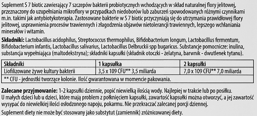 PRZECENA! Suplement diety Probiotyk + prebiotyk - S7 Biotic * — Zdjęcie N2