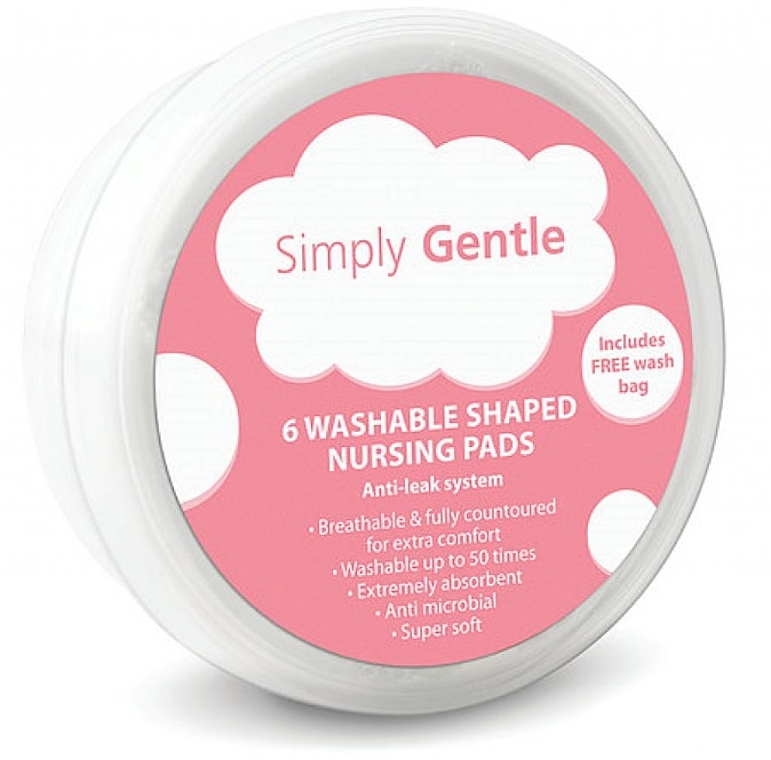 Wielorazowe wkładki laktacyjne z woreczkiem do prania - Simply Gentle Washable Shaped Nursing Pads With Wash Bag — Zdjęcie N1