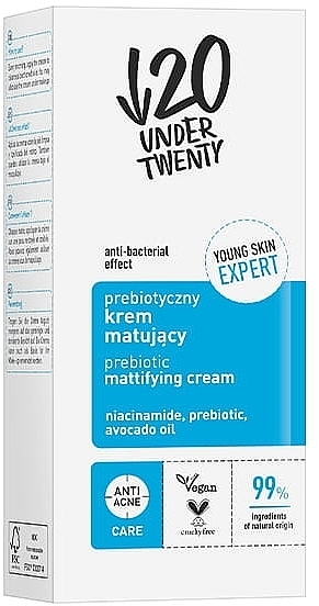 Matujący probiotyczny krem do twarzy - Under Twenty Anti! Acne Prebiotic Mattifying Cream — Zdjęcie N2