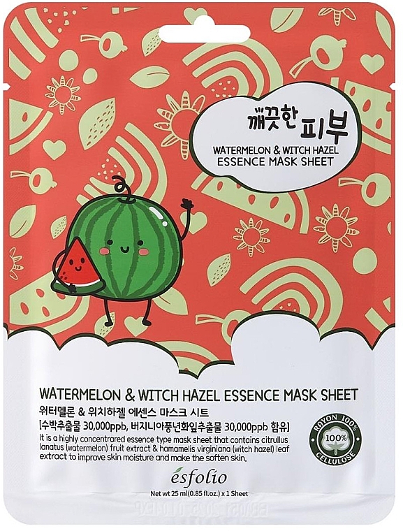 Maska do twarzy w płachcie Arbuz i oczar wirginijski - Esfolio Pure Skin Watermelon & Witch Hazel Essence Mask Sheet — Zdjęcie N1