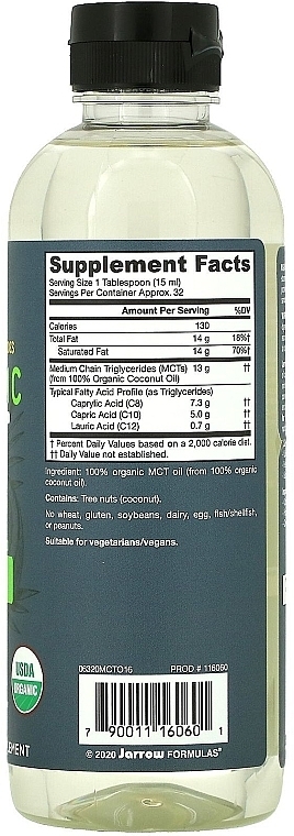 Dodatki do żywności Olej SCT, organiczne - Jarrow Formulas Organic MCT Oil — Zdjęcie N2
