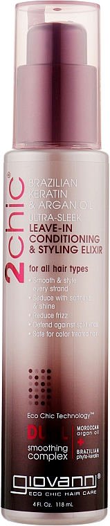 Odżywka do włosów - Giovanni 2chic Ultra Sleek Leave In Conditioning Styling Elixir Brazilian Keratin Argan Oil — Zdjęcie N1