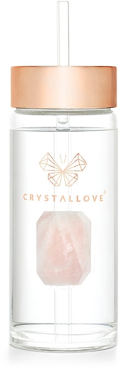 Szklana butelka na wodę z kwarcem różowym i słomką, 400 ml - Crystallove Glass Water Bottle with Pink Quartz and Straw — Zdjęcie N7