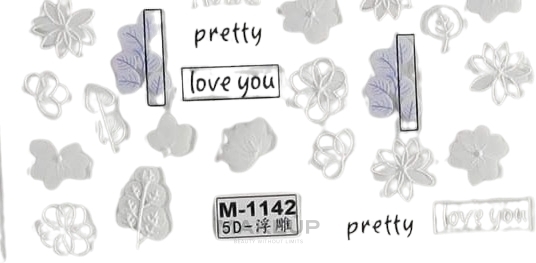 Samoprzylepne naklejki na paznokcie 5D, białe kwiaty - Deni Carte — Zdjęcie M1142