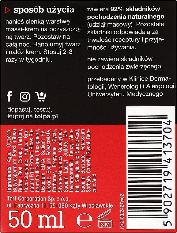 PRZECENA! Regenerująca całonocna maska-krem witalizująca - Tołpa Green Czerwone owoce * — Zdjęcie N3