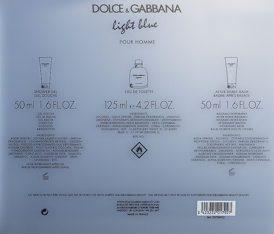 Dolce & Gabbana Light Blue Pour Homme - Zestaw (edt/125ml + sh/gel/50ml + ash/balm/50ml) — Zdjęcie N4
