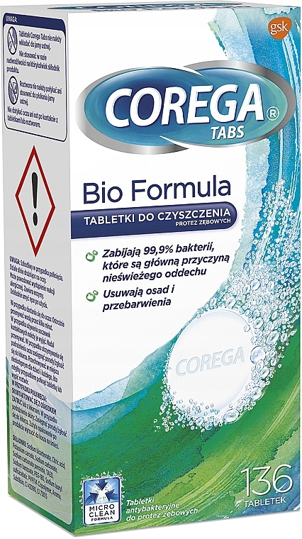 PRZECENA! Tabletki do czyszczenia protez zębowych - Corega Bio Formula Denture Cleaning Tablets * — Zdjęcie N1