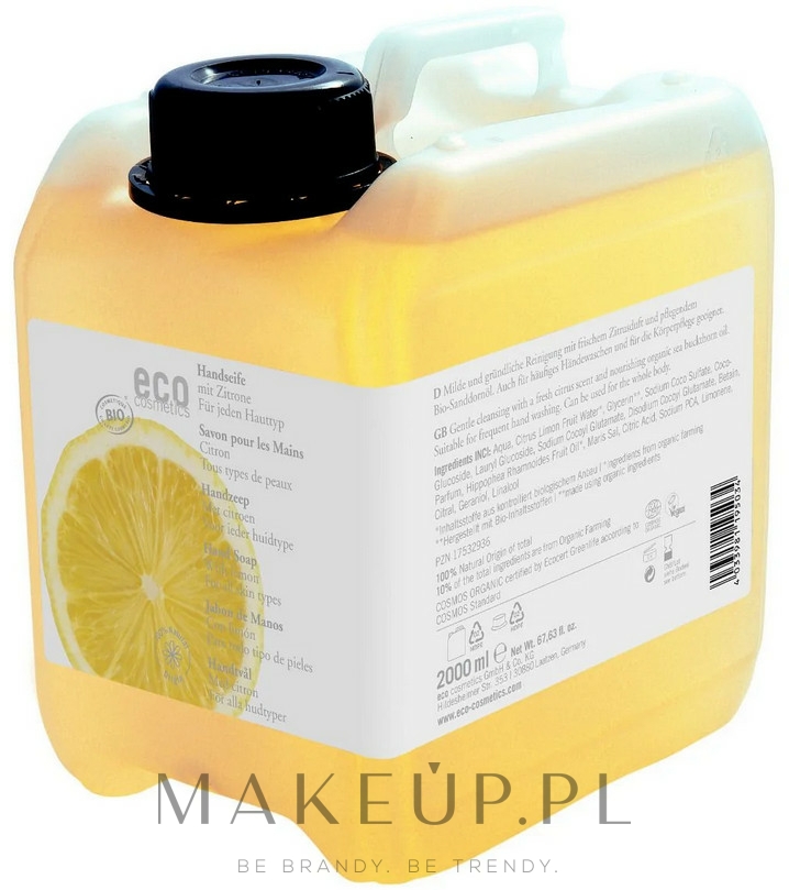 100% naturalne certyfikowane organiczne mydło do rąk i ciała - Eco Cosmetics Eco Hand Soap With Lemon  — Zdjęcie 2000 ml