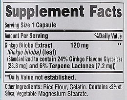 Suplement diety Ginkgo Biloba 120 mg, kapsułki - Puritan's Pride Ginkgo Biloba — Zdjęcie N3