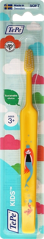 Szczoteczka do zębów dla dzieci, miękka, od 3 lat, żółta - TePe Kids Extra Soft — Zdjęcie N1