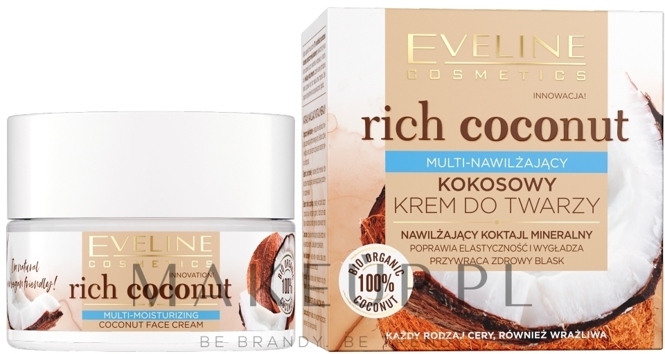 Multi-nawilżający kokosowy krem do twarzy - Eveline Cosmetics Rich Coconut Face Cream — Zdjęcie 50 ml