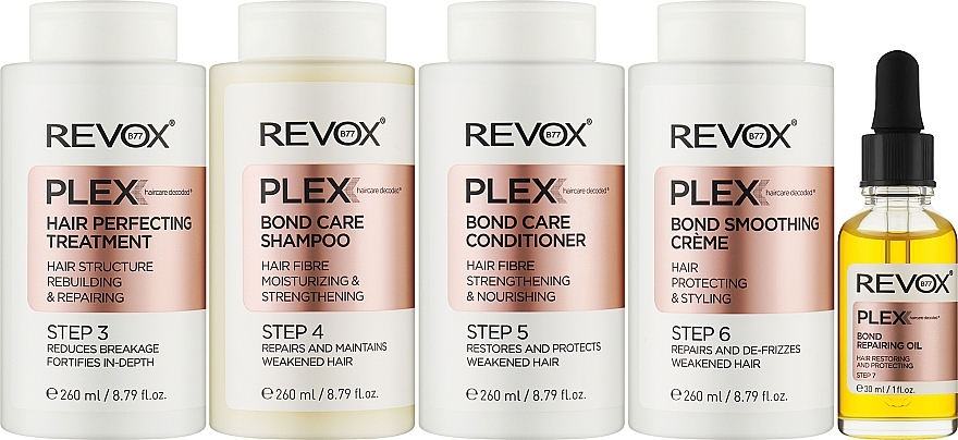 Zestaw 5 kroków do pielęgnacji włosów w salonie i domu - Revox Plex Hair Rebuilding System Set for Salon & Home — Zdjęcie N1