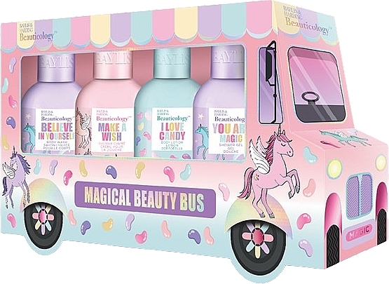 Zestaw - Baylis & Harding Beauticology Candy Beauty Bus Gift Set (b/wash/100ml + sh/cr/100ml + sh/gel/100ml + b/lot/100ml) — Zdjęcie N1