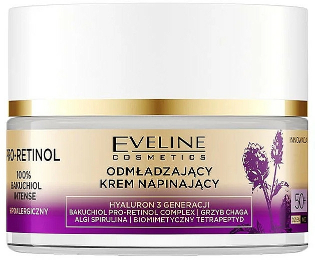 Przeciwzmarszczkowy krem napinający 50+ - Eveline Cosmetics Pro-Retinol 100% Bakuchiol Rejuvenating Cream — Zdjęcie N2