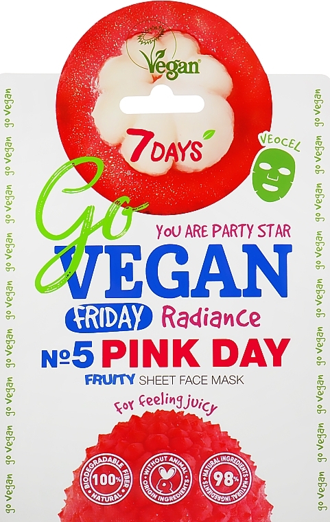 PREZENT! Rozświetlająca maseczka do twarzy z ekstraktem z liczi - 7 Days Go Vegan Friday Pink Day — Zdjęcie N1