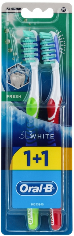 Zestaw szczoteczek do zębów (40 średnia twardość, zielona + czerwona) - Oral-B 3D White Fresh 40 Medium 1+1 — Zdjęcie N1