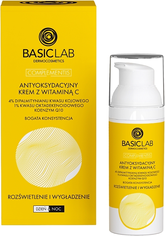 Antyoksydacyjny krem rozjaśniający i wygładzający z witaminą C - BasicLab Dermocosmetics Complementis — Zdjęcie N1