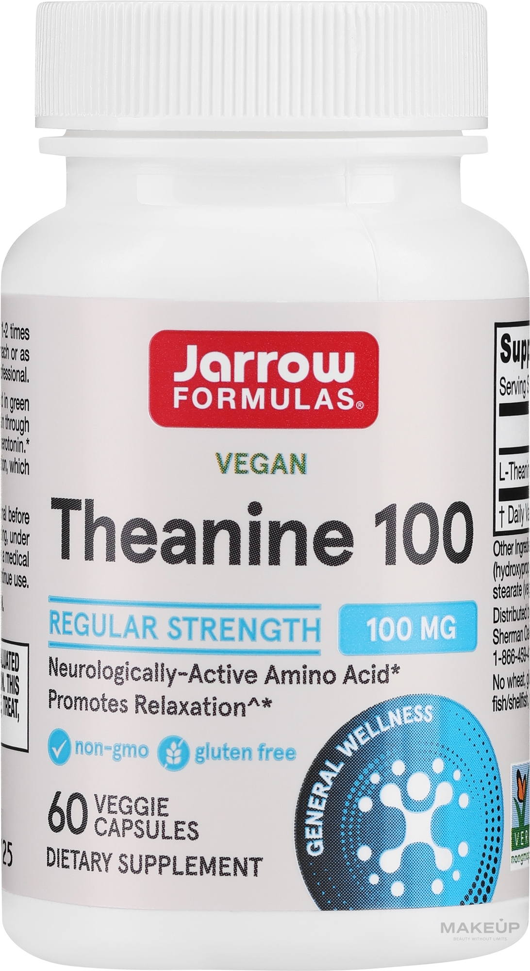 Suplement diety, L-teanina, 100 mg - Jarrow Formulas Theanine, 100 mg  — Zdjęcie 60 szt.
