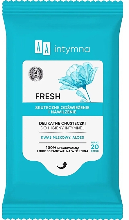 Odświeżające chusteczki do higieny intymnej, 20 szt. - AA Intimate Fresh Hygiene Wipes — Zdjęcie N1