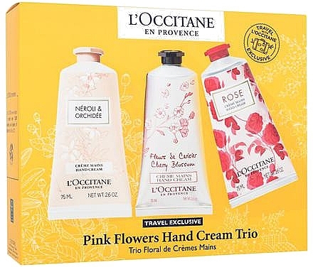 Zestaw do pielęgnacji dłoni - L'Occitane Pink Flowers Hand Cream Trio (h/cr/3x75ml) — Zdjęcie N1