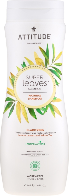 Naturalny szampon rozjaśniający z liśćmi cytryny i białej herbaty - Attitude Super Leaves Clarifying Lemon Leaves And White Tea Shampoo — Zdjęcie N2