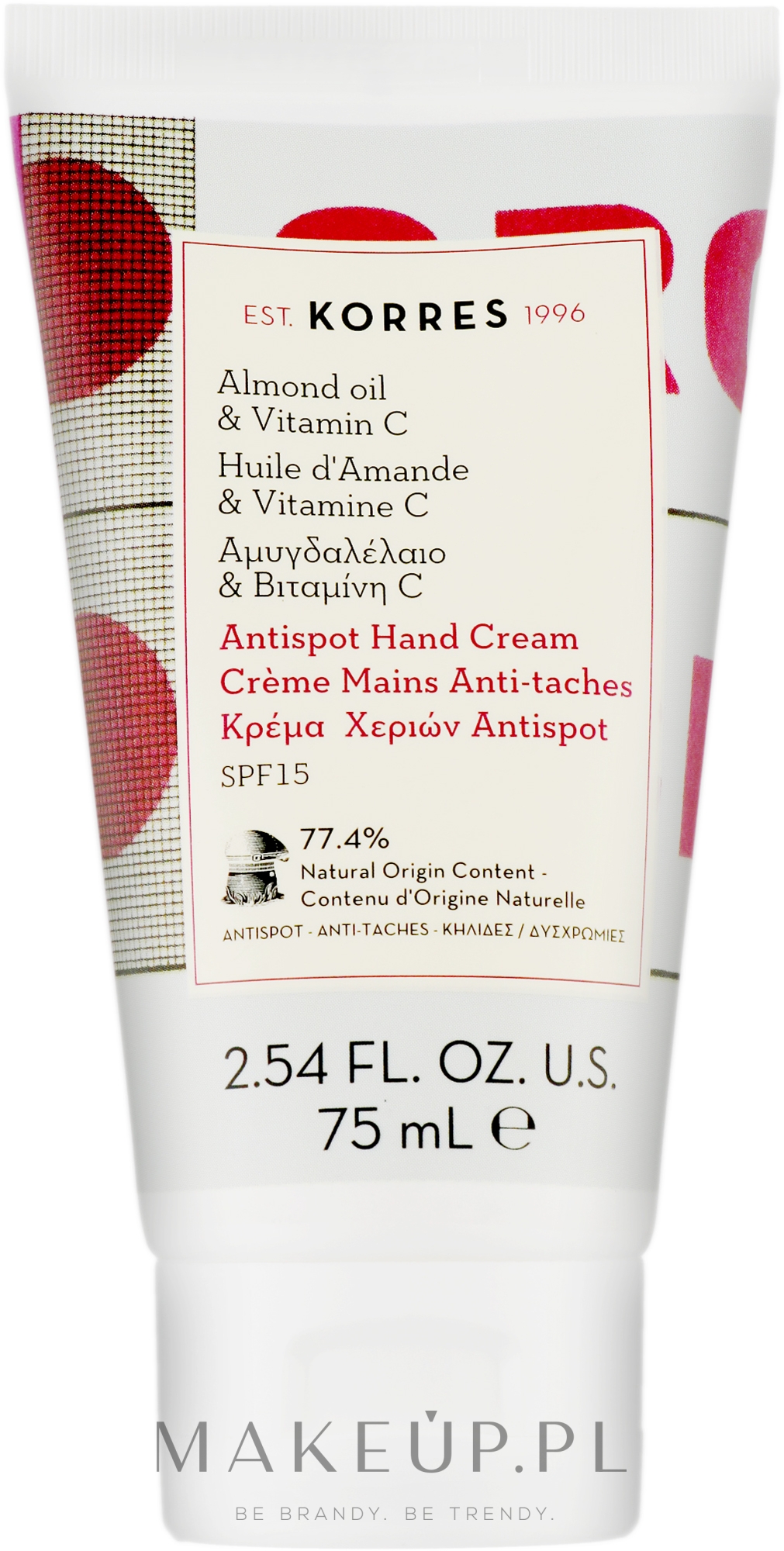 Krem do rąk przeciw plamom z olejem migdałowym i witaminą C - Korres Antispot Hand Cream — Zdjęcie 75 ml