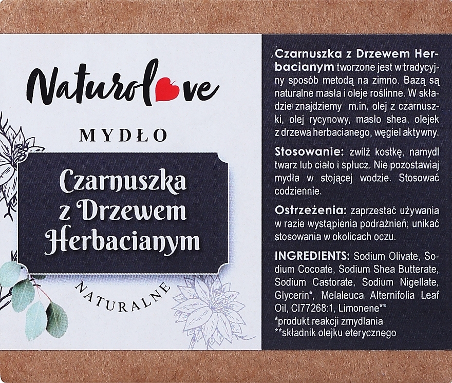 Naturalne czarne mydło z drzewe herbacianym - Naturolove Natural Soap