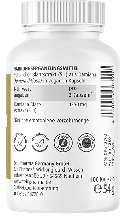 Suplement diety Damiana, 450 mg - ZeinPharma — Zdjęcie N3