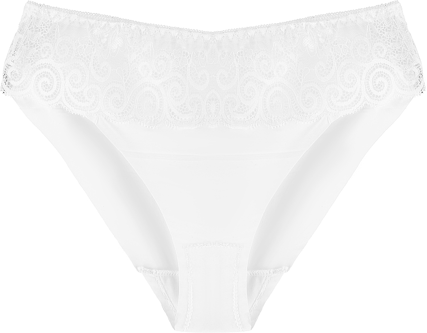 Poliamidowe majtki damskie z ozdobnym koronkowym wykończeniem, białe - Moraj — Zdjęcie N1