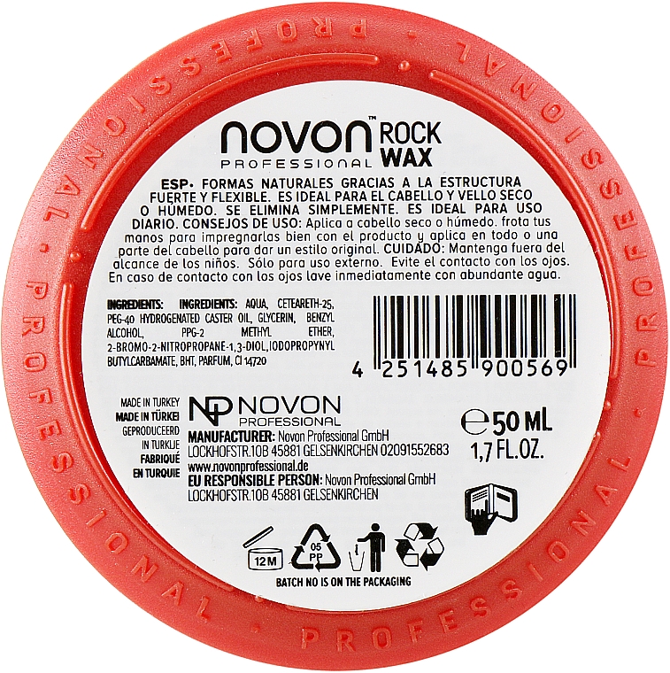Ultra mocna pomada do włosów - Novon Professional Rock Wax Ultra Strong Hold — Zdjęcie N2