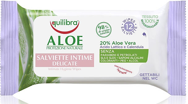 Aloesowe chusteczki do higieny intymnej - Equilibra Aloe Intimate Wipes — Zdjęcie N1