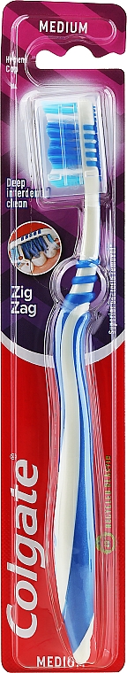 Szczoteczka do zębów Zigzag plus, średnia twardość, szaro-niebieska - Colgate Zig Zag Plus Medium Toothbrush — Zdjęcie N1