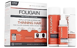 Zestaw - Foligain Triple Action Hair Care System For Men (h/shm/100ml + h/cond/100ml + h/ser/30ml) — Zdjęcie N1