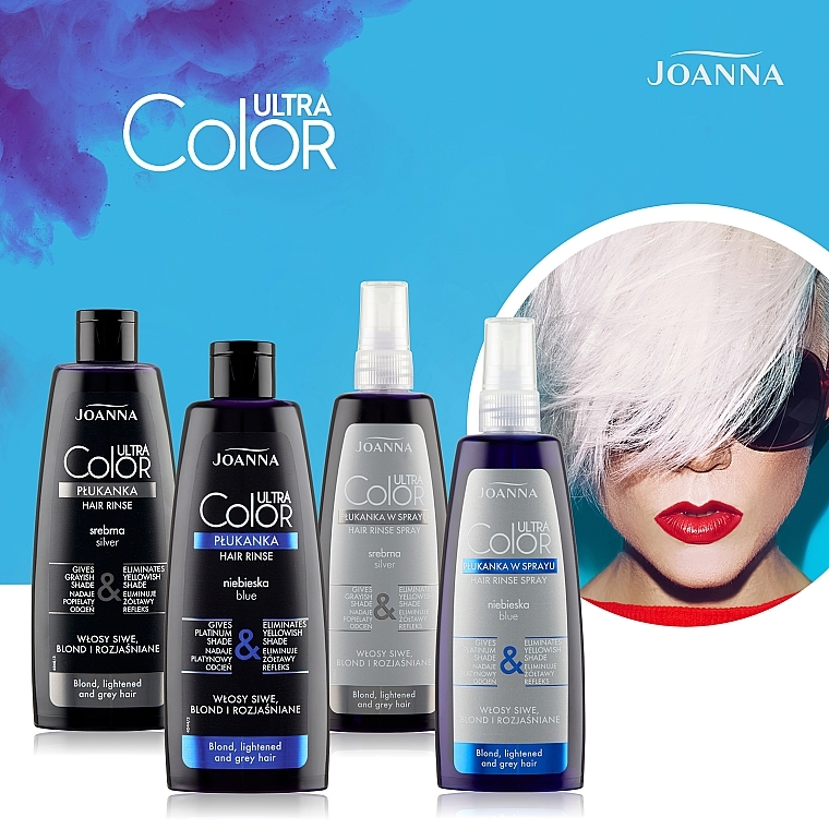 Niebieska płukanka w sprayu do włosów siwych, blond i rozjaśnianych - Joanna Ultra Color System — Zdjęcie N8