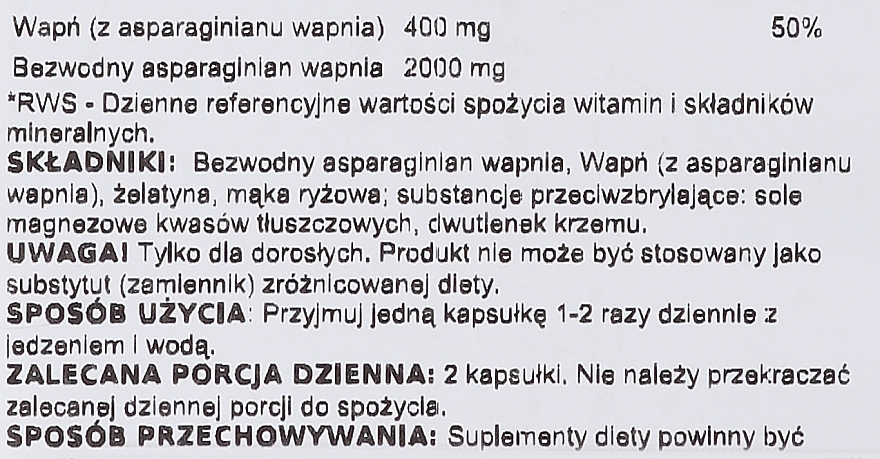 Suplement diety Asparaginian wapnia, 200 mg - Swanson Calcium Aspartate — Zdjęcie N2