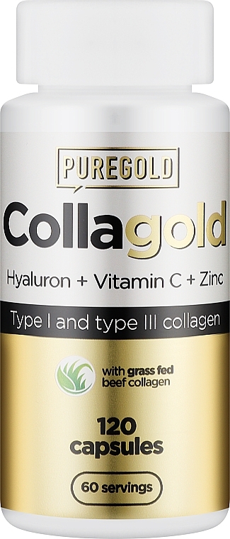 Kolagen z kwasem hialuronowym, witaminą C i cynkiem, kapsułki - Pure Gold CollaGold Beef & Fish Collagen — Zdjęcie N1