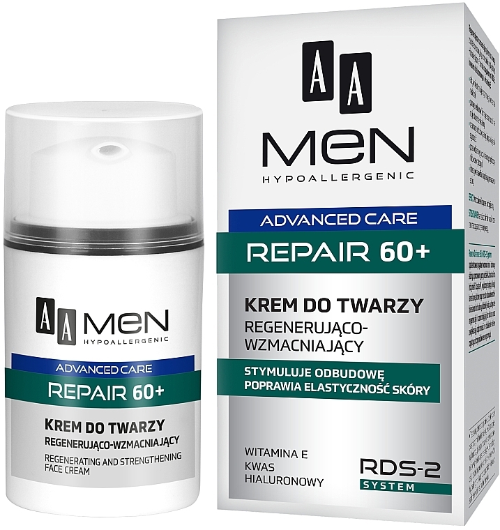 Regenerująco-wzmacniający krem do twarzy dla mężczyzn 60+ - AA Men Advanced Repair Face Cream — Zdjęcie N1