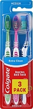 Szczoteczka do zębów, średnia, zielona + różowa + niebieska - Colgate Extra Clean Medium — Zdjęcie N1