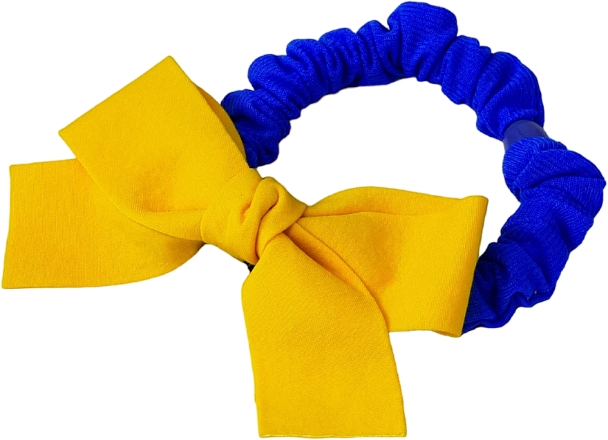 Gumka do włosów z żółtą kokardą, niebieska - Lolita Accessories  — Zdjęcie N1