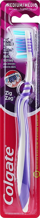 Szczoteczka do zębów o średniej twardości Zigzag, fioletowo-biała - Colgate Zig Zag Plus Medium Toothbrush — Zdjęcie N1