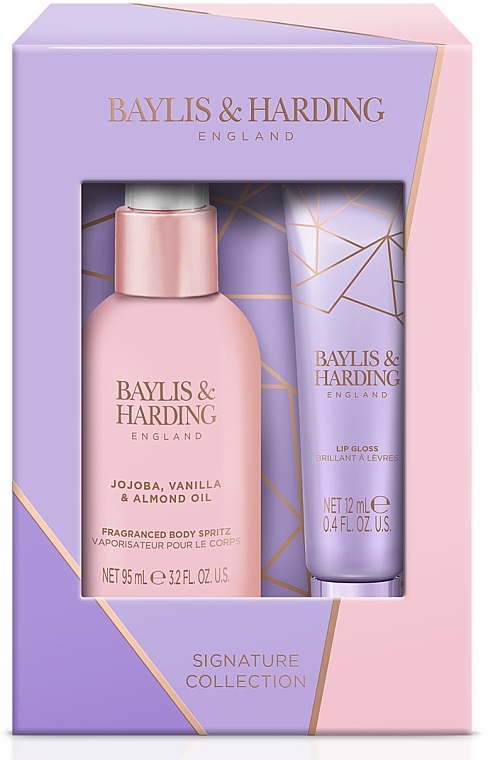Zestaw - Baylis & Harding Jojoba, Vanilla & Almond Oil Luxury Instant Glam Gift Set (b/spray/95ml + lip/gloss/12ml) — Zdjęcie N1