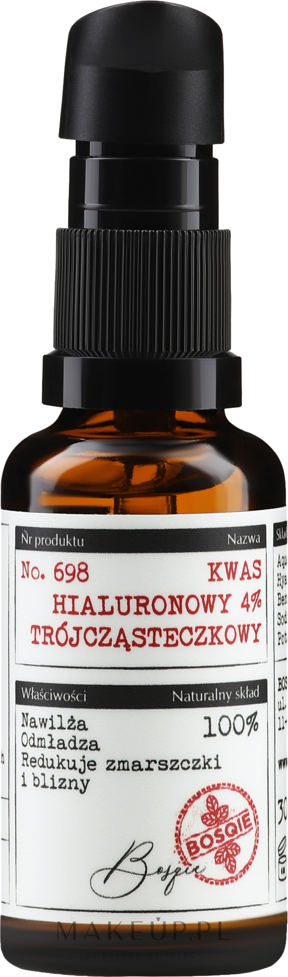 Trójcząsteczkowy kwas hialuronowy 4% do twarzy - Bosqie Hyaluronic Acid 4% — Zdjęcie 30 ml