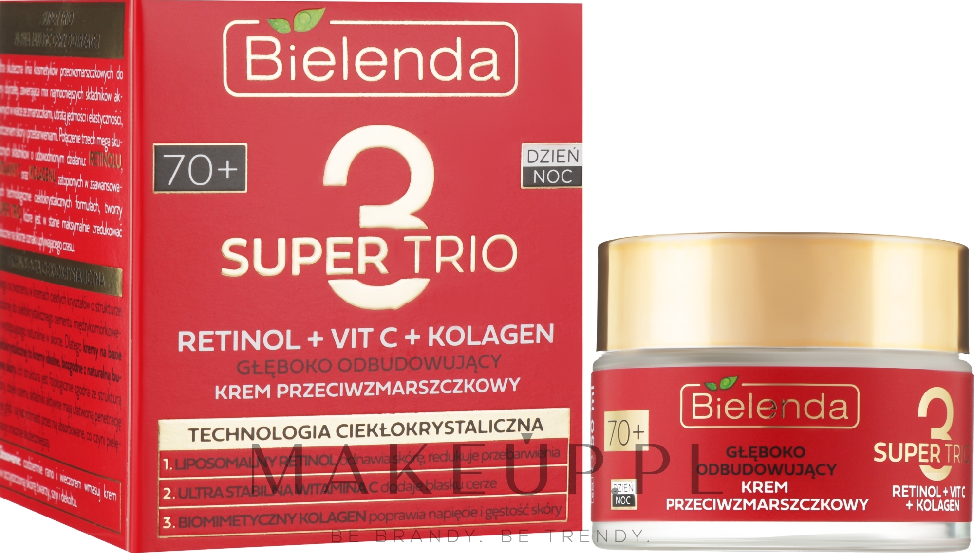 Głęboko odbudowujący krem przeciwzmarszczkowy 70+ - Bielenda Super Trio Retinol + Vit C + Kolagen — Zdjęcie 50 ml