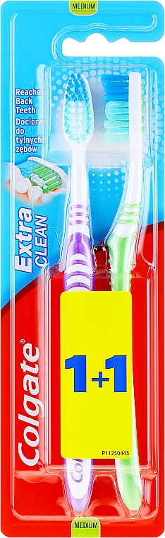 Szczoteczka do zębów, średnia twardość, zielona + fioletowa - Colgate Extra Clean Medium — Zdjęcie N1