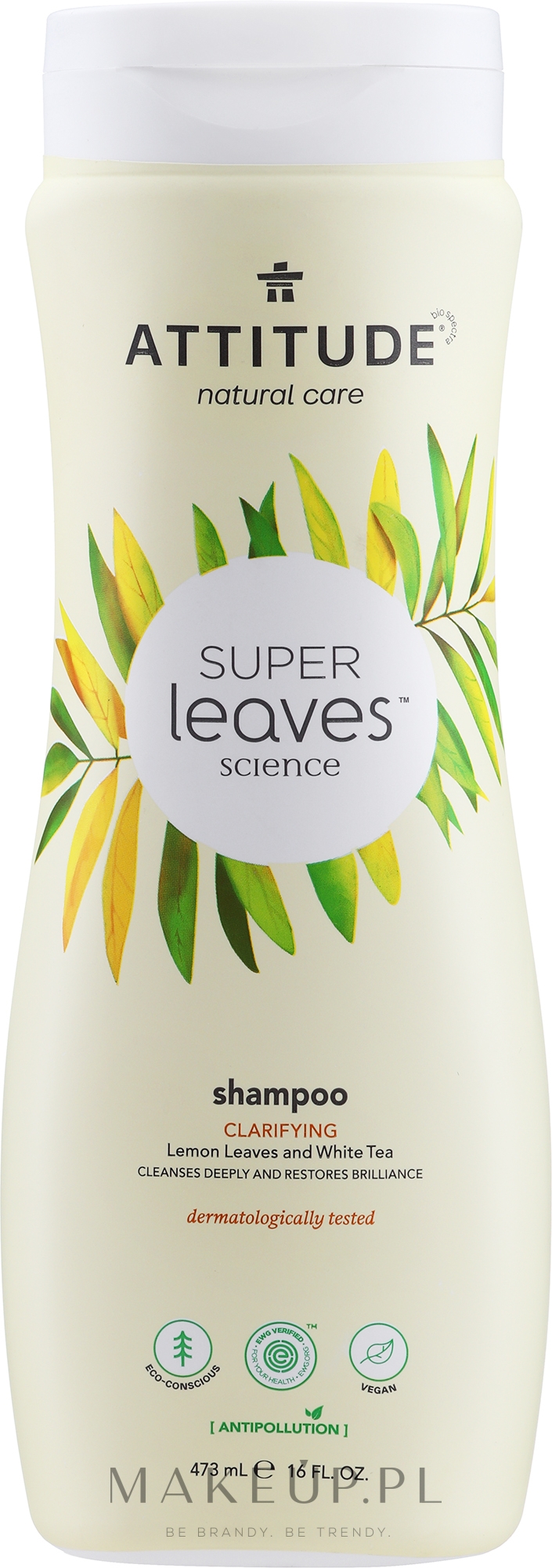 Naturalny szampon rozjaśniający z liśćmi cytryny i białej herbaty - Attitude Super Leaves Clarifying Lemon Leaves And White Tea Shampoo — Zdjęcie 473 ml