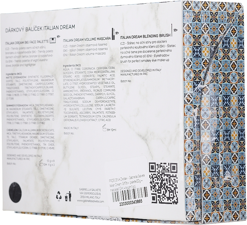 PRZECENA! Zestaw - Gabriella Salvete Italian Dream Gift Box (palette/20 g + mascara/12 ml + brush/1 pc) * — Zdjęcie N4
