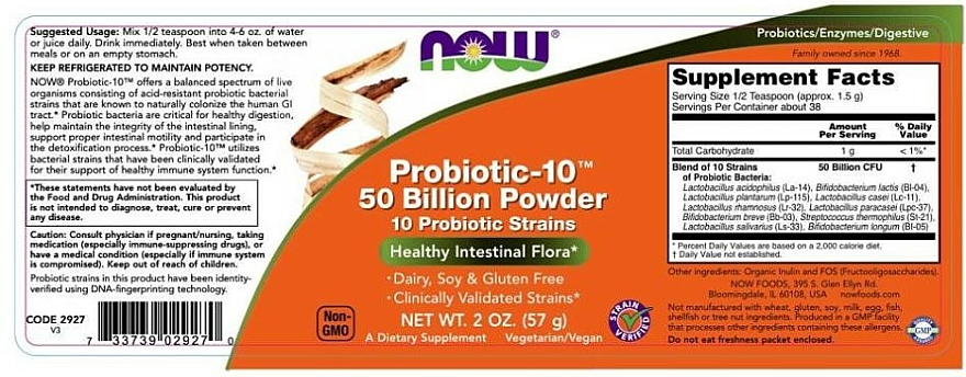 Probiotyki w proszku - Now Foods Probiotic-10, 50 Billion Powder — Zdjęcie N3