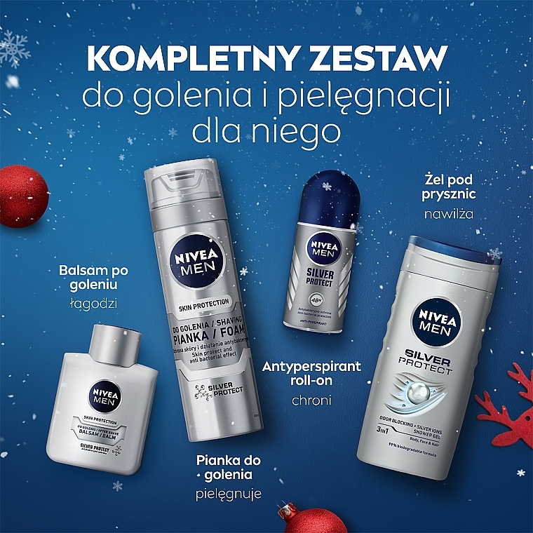 Zestaw - NIVEA MEN Silver Protect Collection (ash/balm/100ml + foam/200ml + shower/gel/250ml + deo/50ml) — Zdjęcie N5